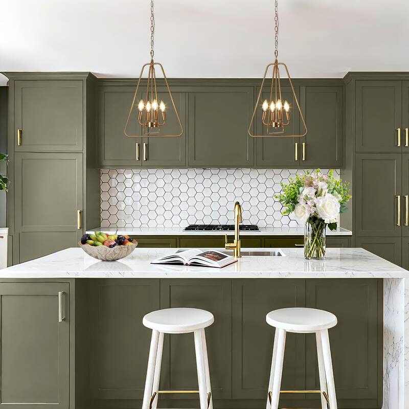 Dsmll Mid-century Modern 4-Light Chandelier Black Gold Lantern Pendant Lights for Dining Room