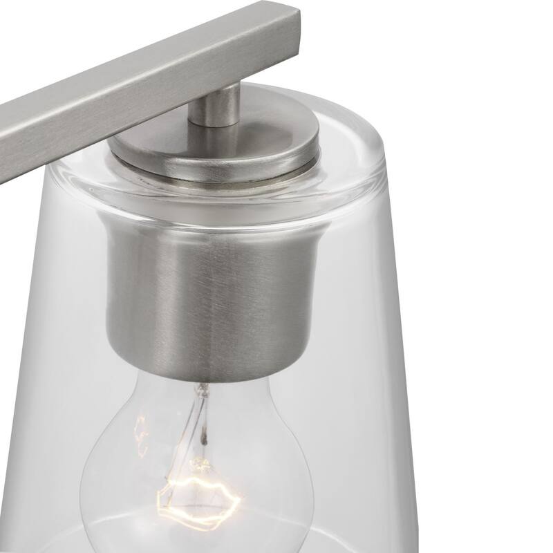 Vertex Collection Three-Light Brushed Nickel Clear Glass Contemporary Bath Light - 20.87 in x 6.25 in x 7.5 in