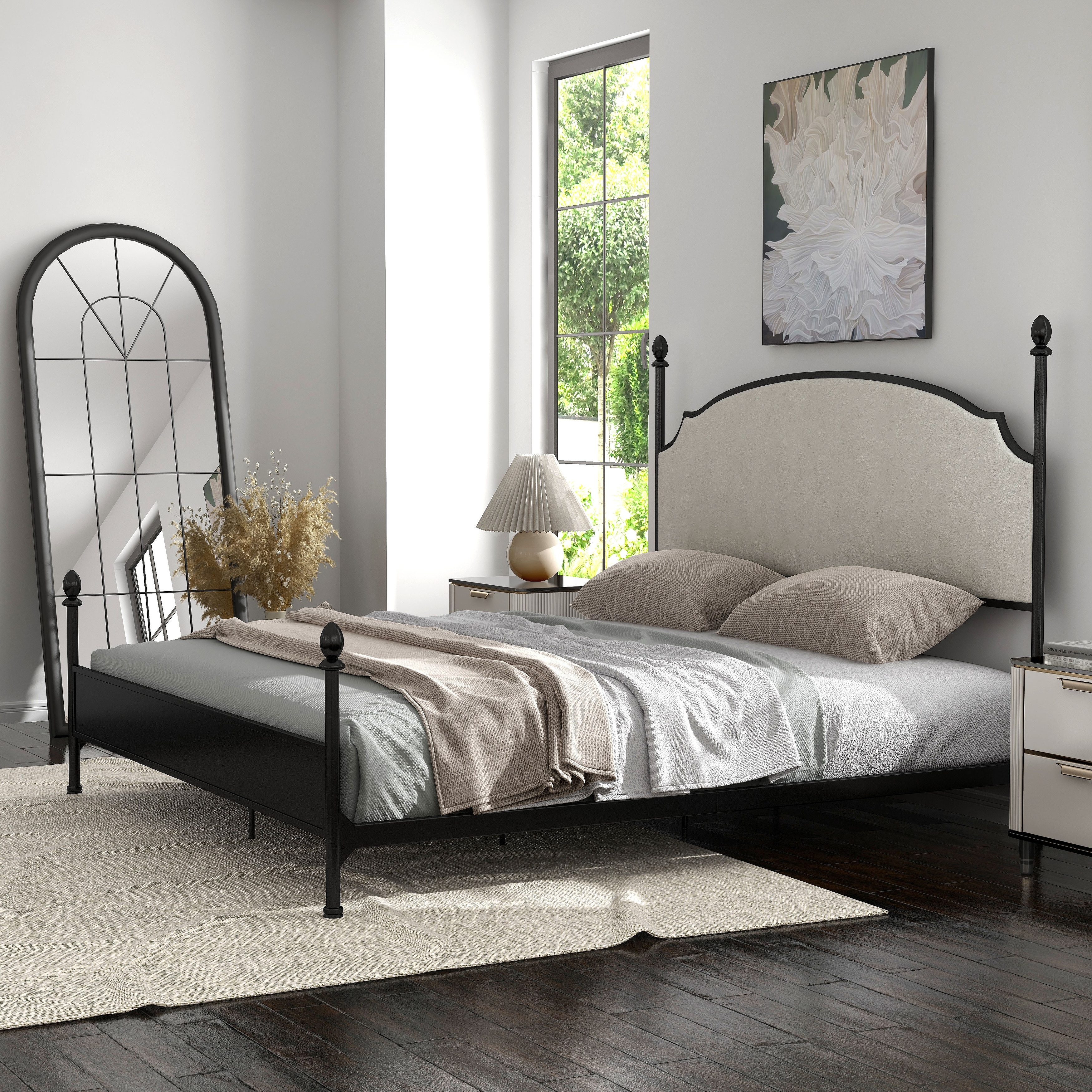 The Gray Barn Pelina Modern Curved Metal Four Poster Bed