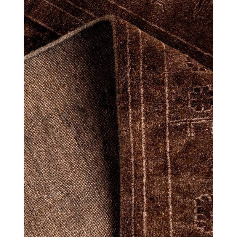 Overton Hand Knotted Wool Vintage Inspired Modern Contemporary Overdyed Brown Area Rug - 3' 0" x 9' 4"