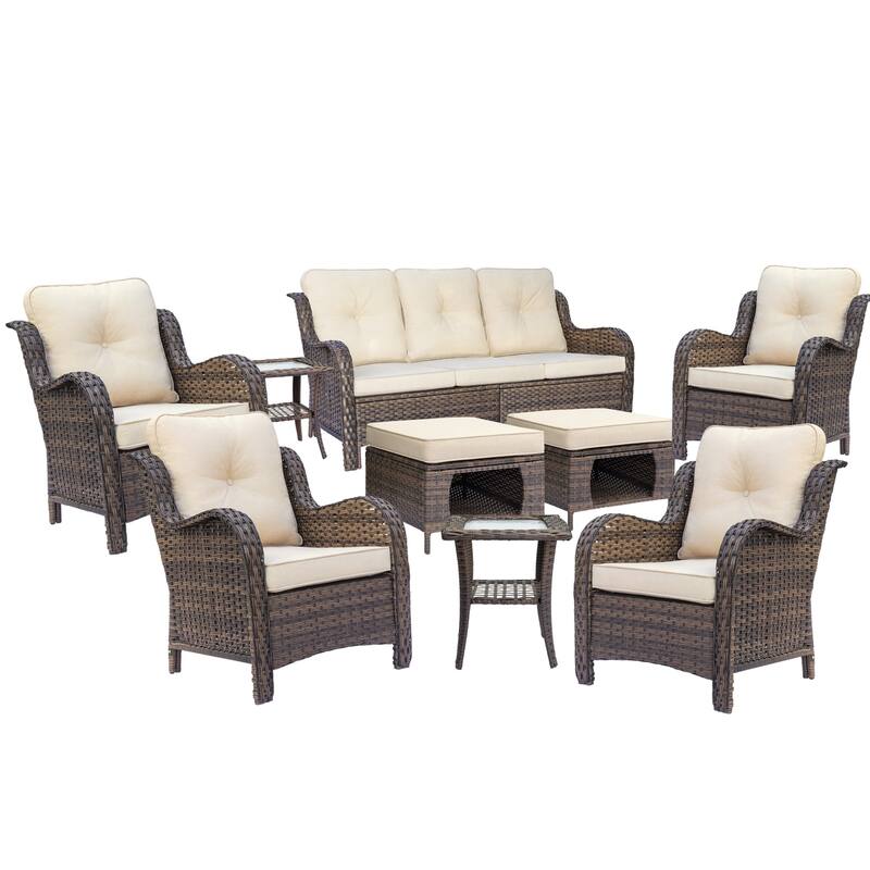 9 Piece Outdoor Patio Conversation Wicker Furniture Sofa Seating Sets