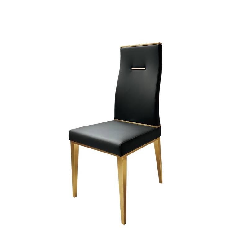 HomeRoots Set of Four Black and Gold Upholstered Faux Leather Dining Side Chairs - 18.00 in. x 41.50 in. x 22.00 in.