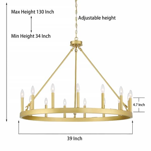 dimension image slide 6 of 7, Acroma 15-light Farmhouse Large Wagon Wheel Candle Chandelier with UL Certified - D40'' * H130''