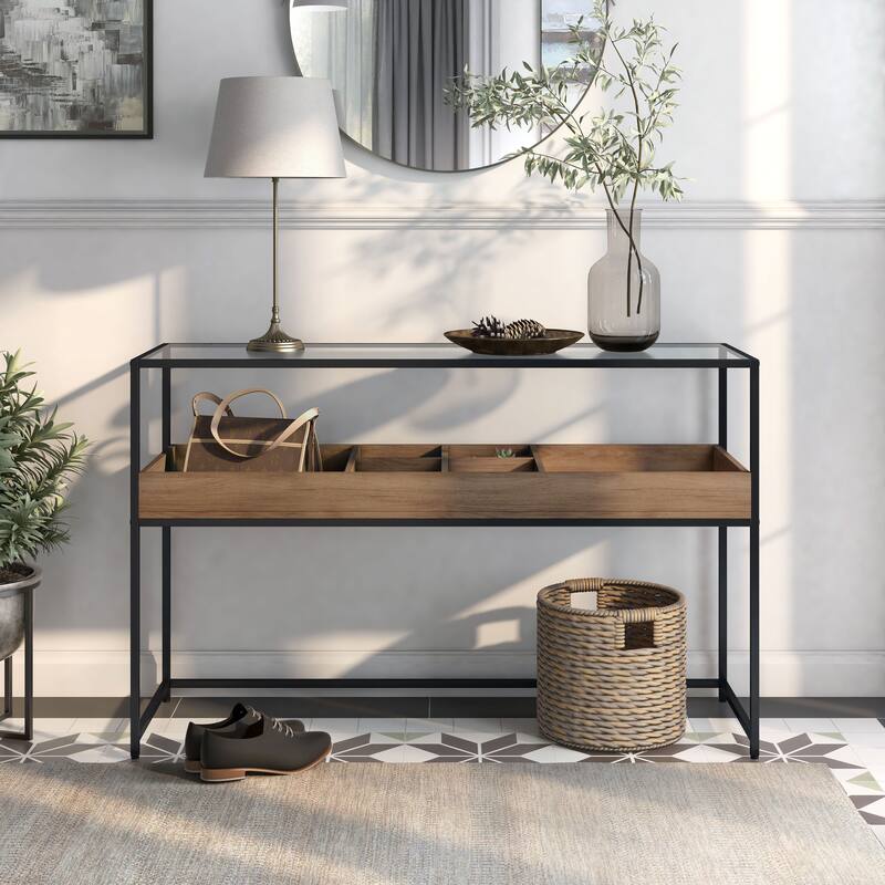 Reid Urban Brown and Black 55-inch Mixed Material 6-Compartment Entryway Table by Furniture of America