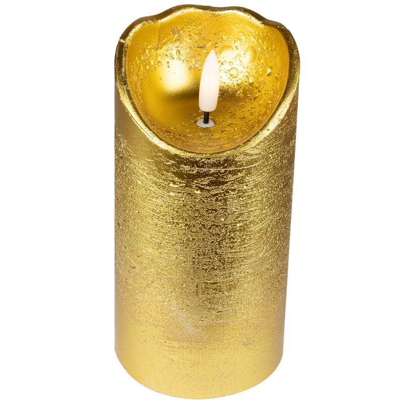 LED Lighted Flameless Flickering Pillar Christmas Candle - 6" - Gold