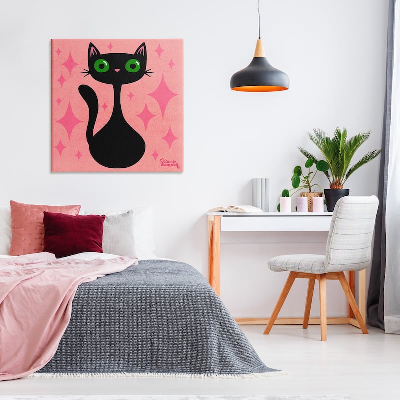Stupell Cat with Pink Diamonds Canvas Wall Art Design By Carrie Cantwell