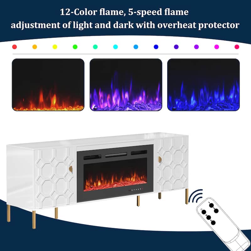 Clihome High Gloss Storage 70'' TV Stand with 36'' Electric Fireplace