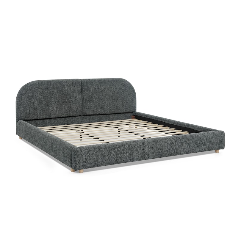 Fabric Upholstered Bed Frame Modern American Platform Bed Frame with Curved Headboard/Sturdy Legs Support/No Box Spring Needed