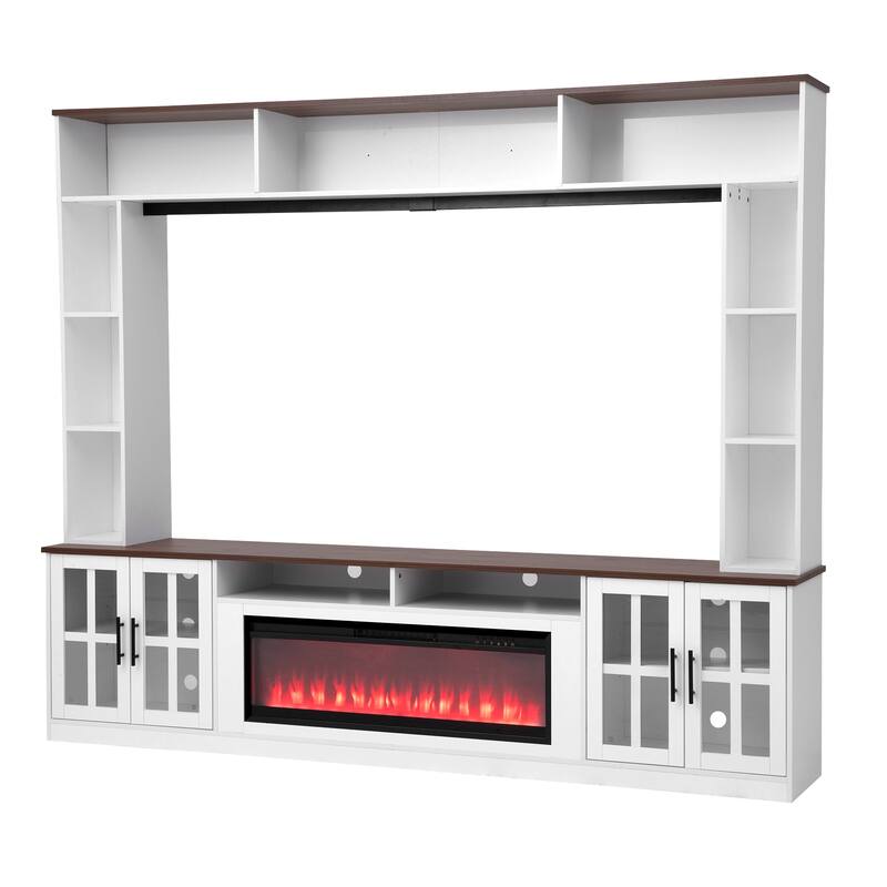 95.5" Wall Unit Entertainment Center for TVs up to 80" - TV Stand with Electric Fireplace, Cabinets & Shelves