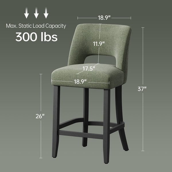 dimension image slide 1 of 6, Upholstered Counter Height Bar Stools with wood legs for Kitchen Island Dining Room