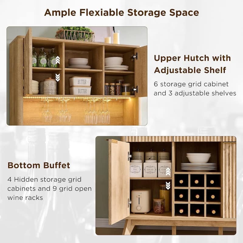 72" Wine Bar Cabinet, Modern Wood Coffee Bar Cabinet with LED Lights