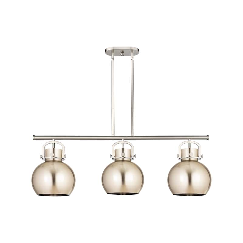 Innovations Lighting Newton Metal Sphere - 3 Light 10" Stem Hung Island Light - Satin Nickel