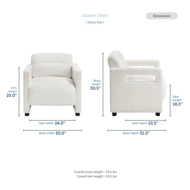 June 30" Boucle Fabric Accent Chair - Attached Cushions