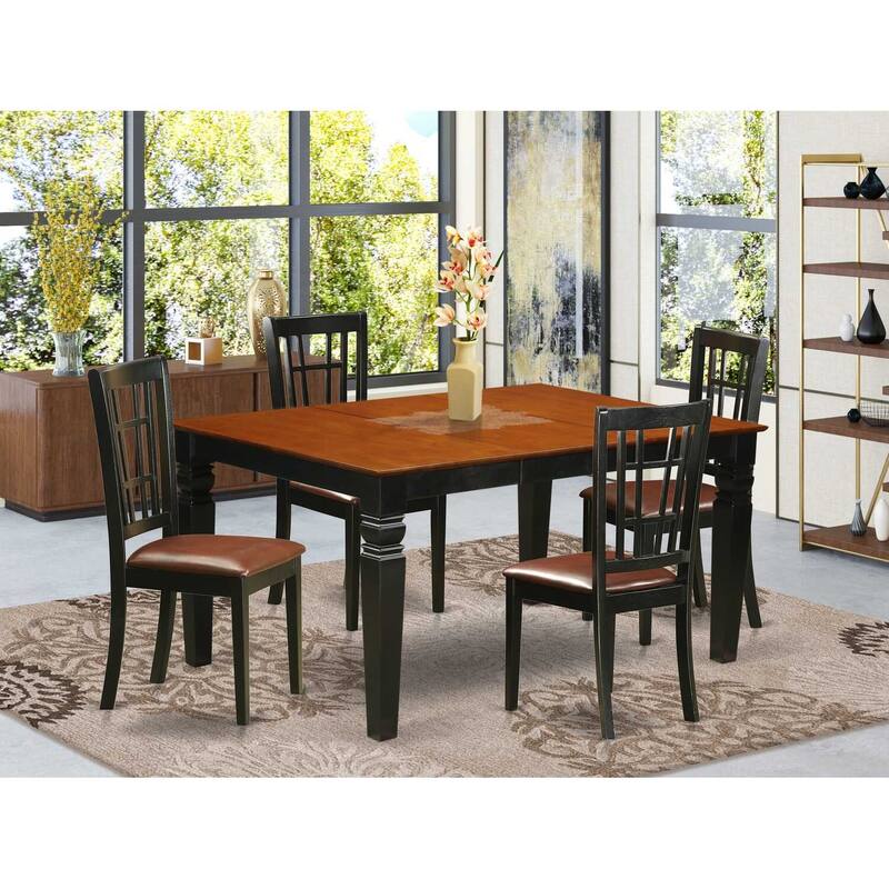 HomeStock 5-Piece Black and Cherry Finish Solid Wood Top Dining table with 4 Chairs with Lattice Back