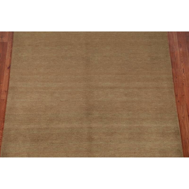 Hand Knotted Oriental 100% Wool Carpet Modern Solid Brown Gabbeh Area Rug - 9' 10'' X 5' 0''
