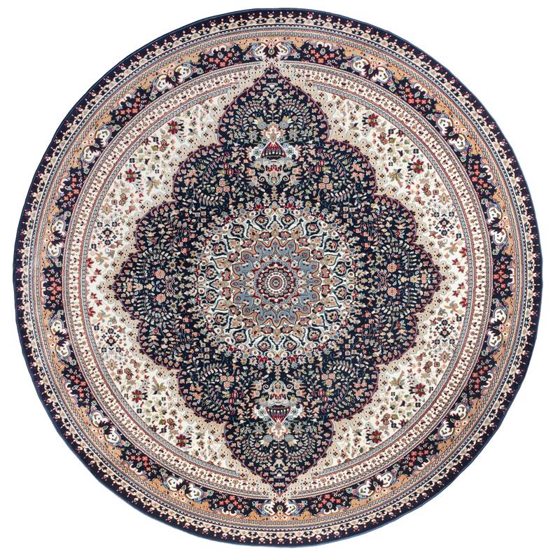 Prime Collection Blue/Cream Traditional Area Rug - 8'1'' Round