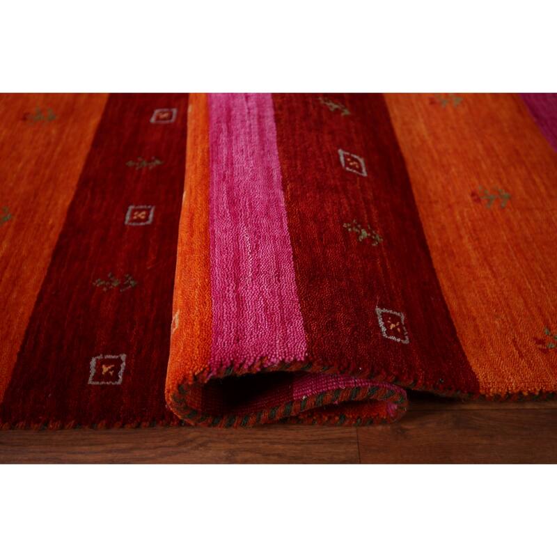 Striped Gabbeh Indian Area Rug Handmade Multi-Color Wool Carpet - 8'2" x 9'8"