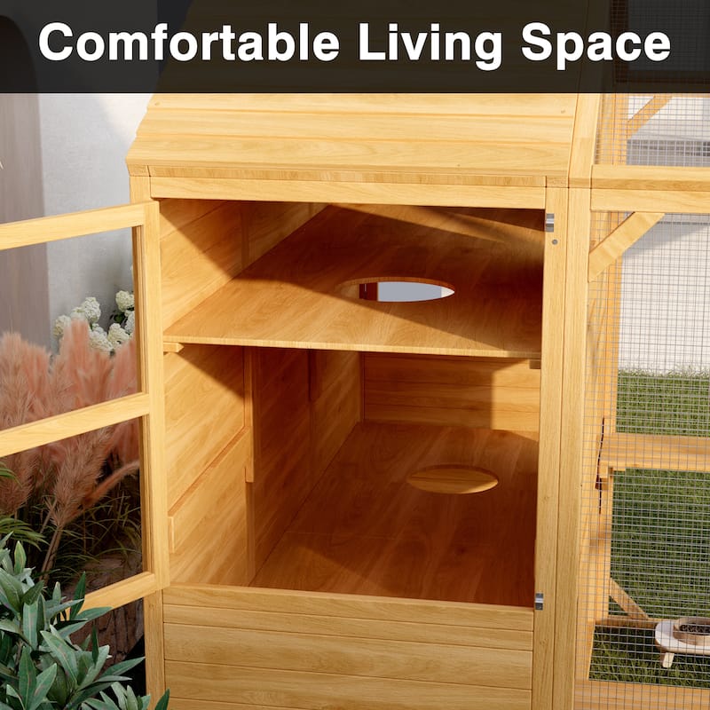 Multi-Functional Wood Chicken Coop Hen House or Cat Cage with Wire Mesh Run