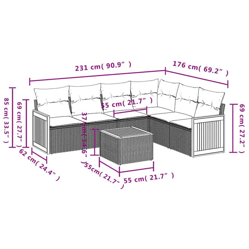 vidaXL 6 Piece Patio Sofa Set with Cushions Black Poly Rattan