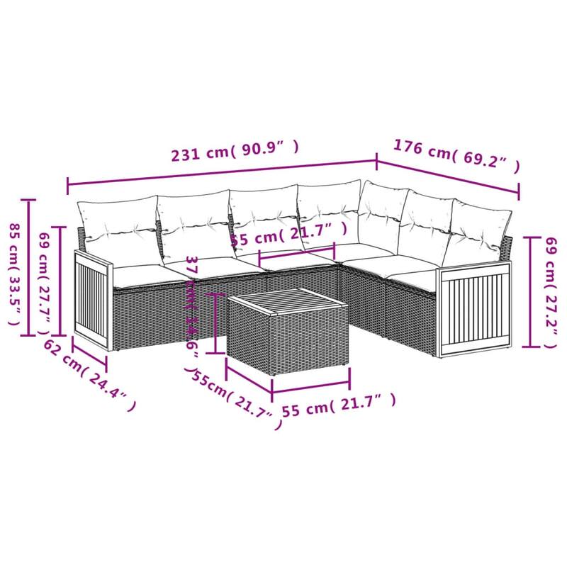 vidaXL Patio Sofa Set with Cushions Outdoor Conversation Furniture Poly Rattan