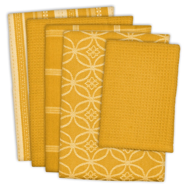 DII Assorted Kitchen Dishtowel & Dishcloths (Set of 5) - Mustard