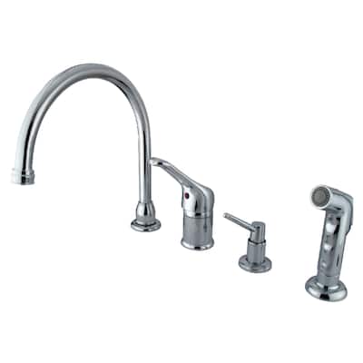 Wyndham Deck Mount Widespread Kitchen Faucet with Sprayer and Soap Dispenser