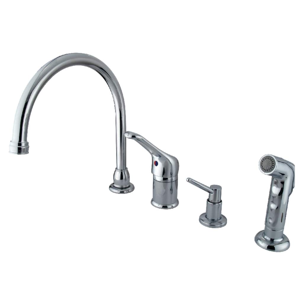 Wyndham Deck Mount Widespread Kitchen Faucet with Sprayer and Soap Dispenser