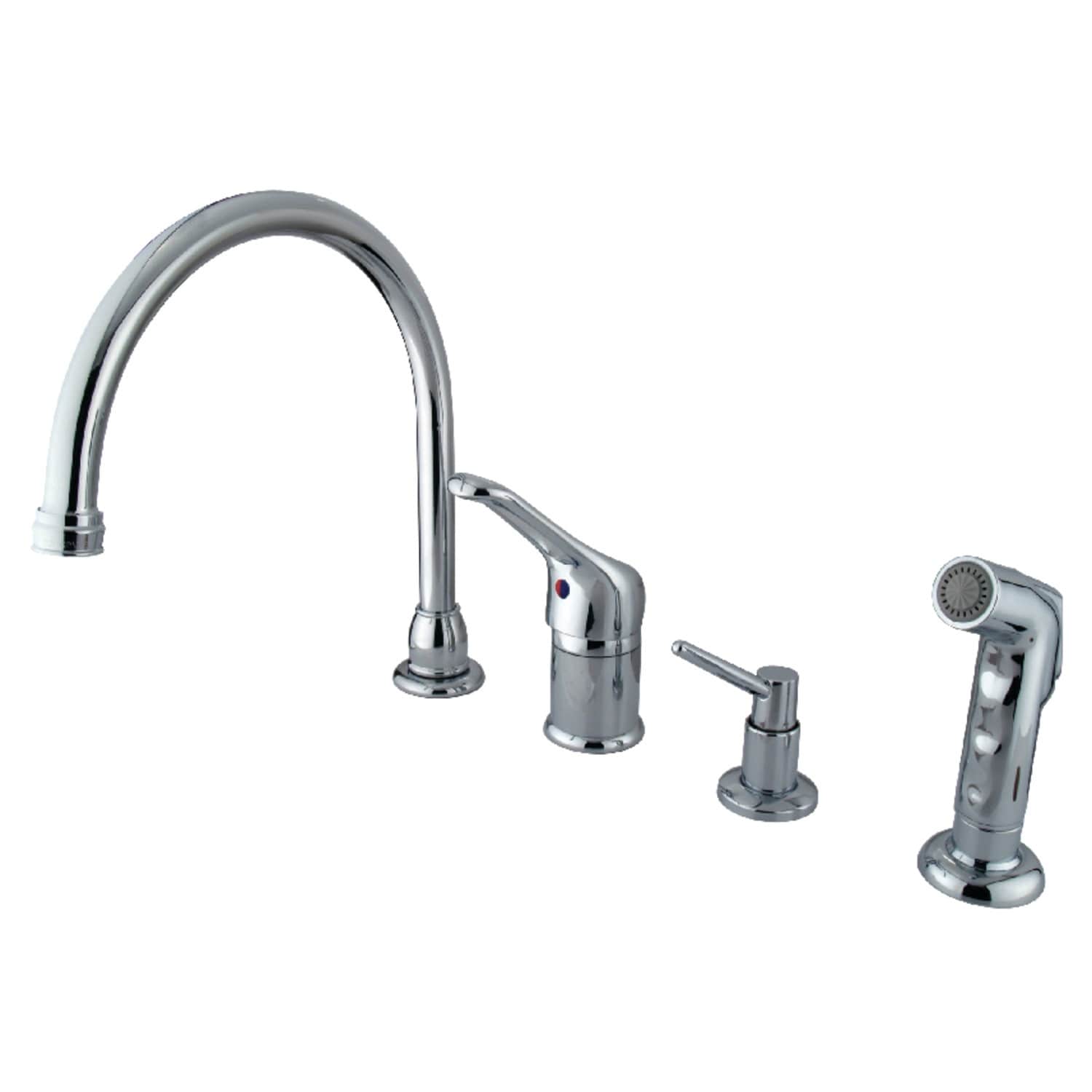 Wyndham Deck Mount Widespread Kitchen Faucet with Sprayer and Soap Dispenser