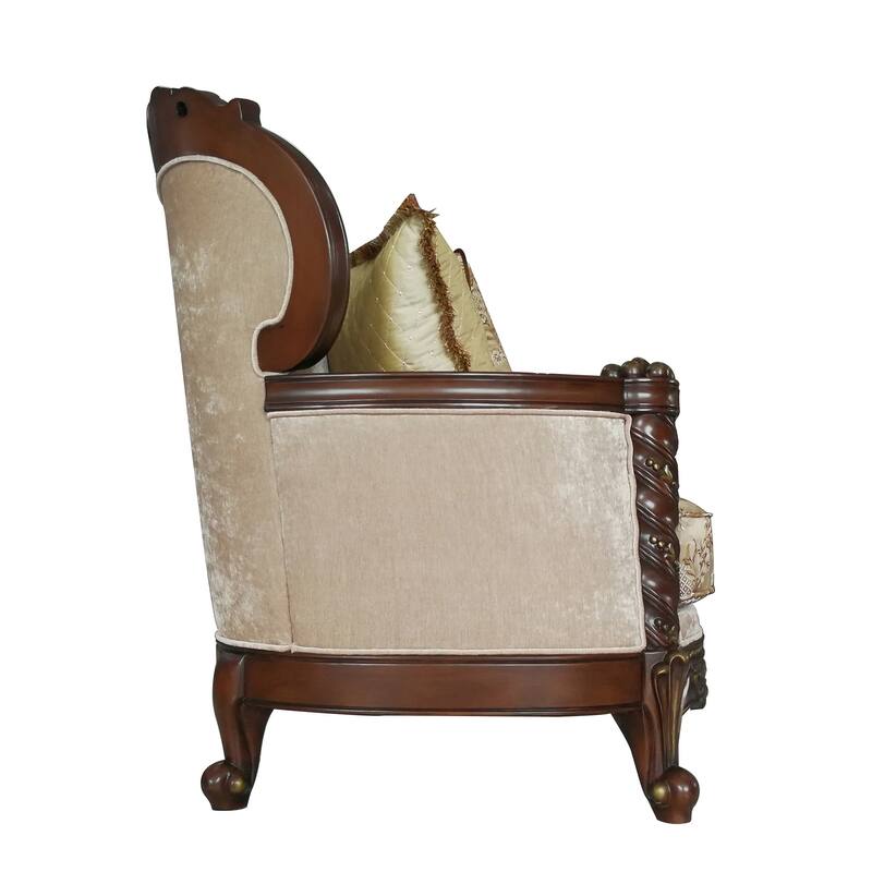 Victoire Beige and Dark Walnut Sofa with Queen Anne Leg