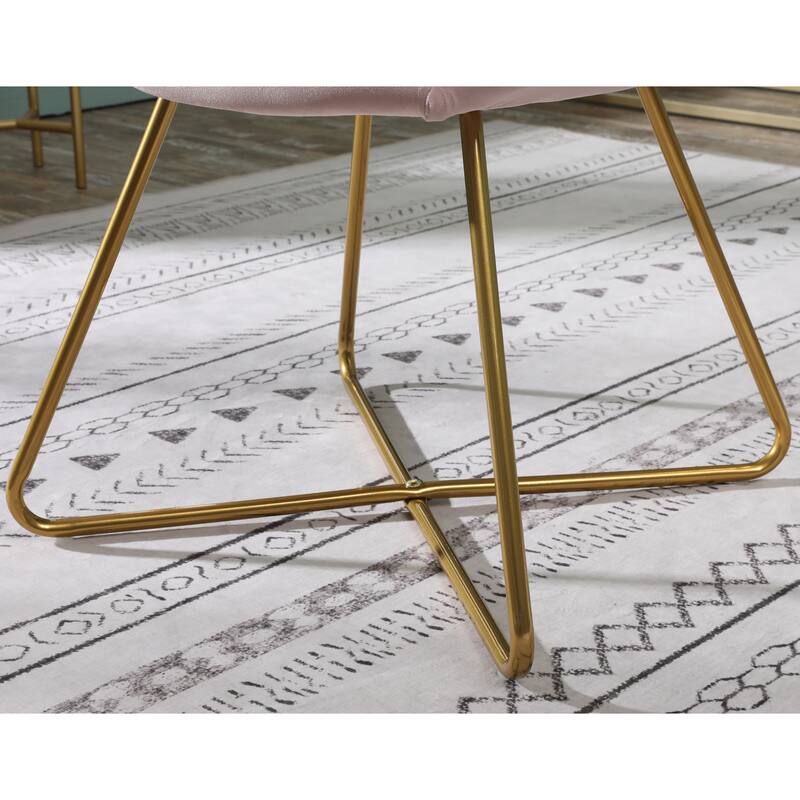 Pink Modern 28" Polyester Upholstered Accent Chair with Gold Tone Finished Base and Metal Sled Legs