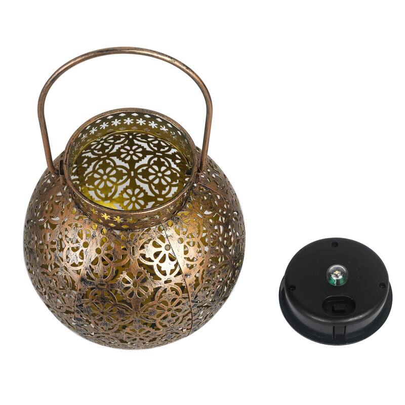 Adeco Solar Outdoor Metal Lantern Champagne Metal with Hanging Handle