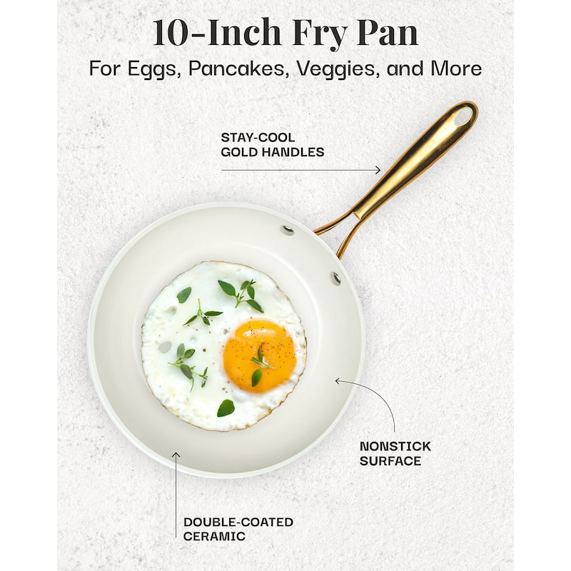 Gotham Steel Cream 10'' Ultra Nonstick Ceramic Fry Pan with Gold Stay Cool Handle