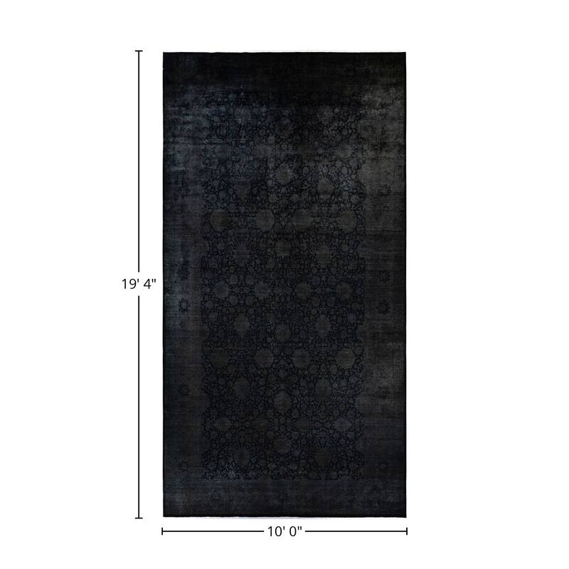 Overton Hand Knotted Wool Vintage Inspired Modern Contemporary Overdyed Black Area Rug - 10' 0" x 19' 4"