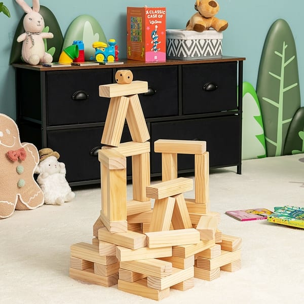 slide 2 of 10, 54 Pieces Tumbling Timber Toy with Carrying Bag - 1.3" x 2" x6" (L x W x H) Natural