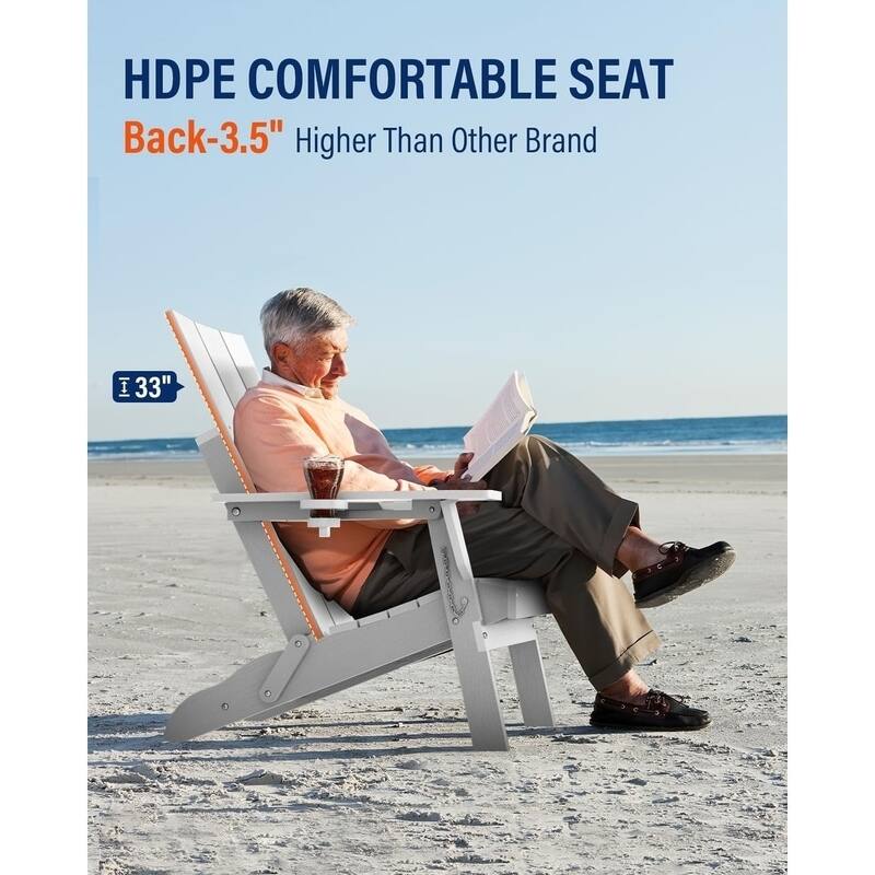 WINSOON Modern HDPE Outdoor Folding Adirondack Chair With Cup Holder Set Of 4