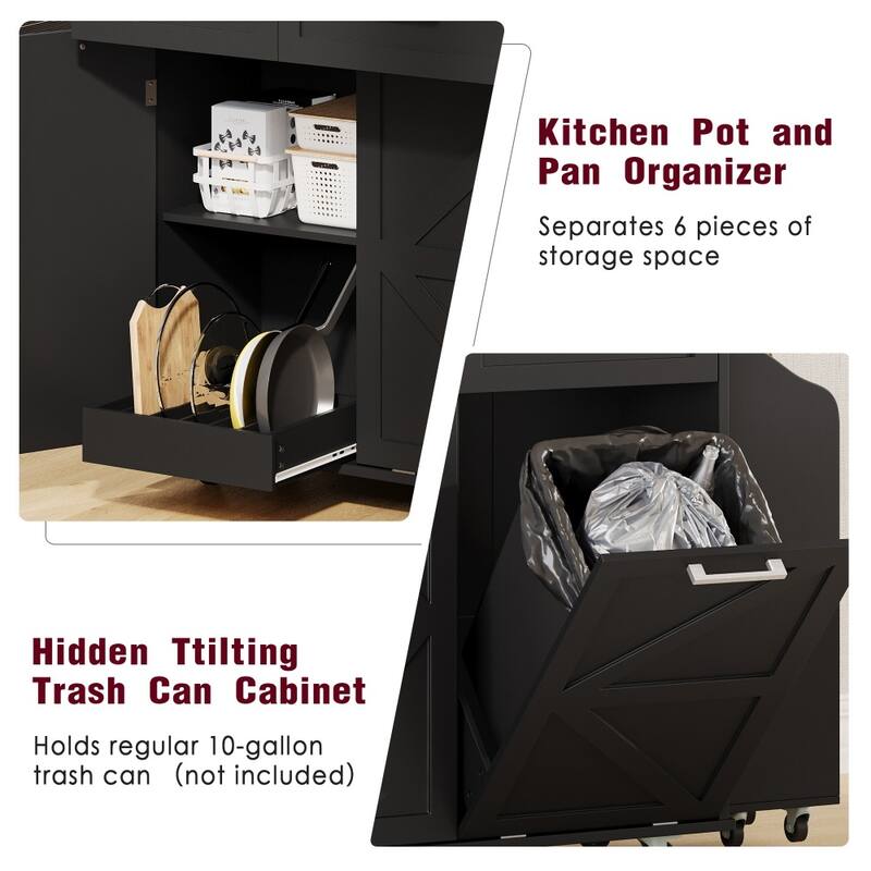 47.2" Farmhouse Kitchen Island with Drop Leaf,Removable Side Racks and Two Drawers