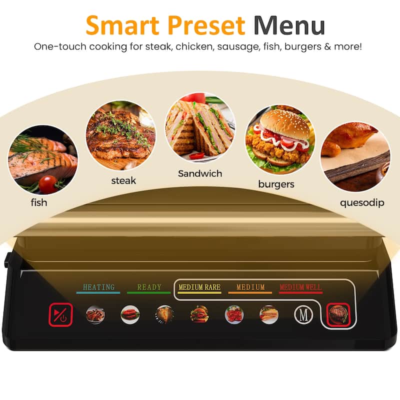 Indoor Grill & Griddle with Preset Menu, 1600W - N/A