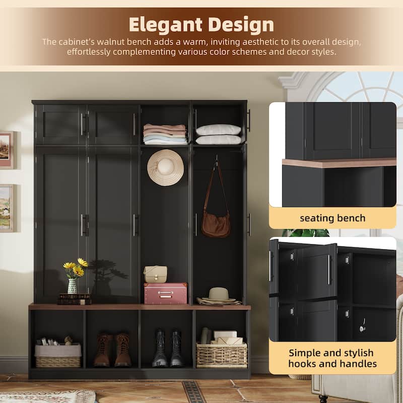 Farmhouse Entryway Hall Tree ,Entryway Shoe Cabinet