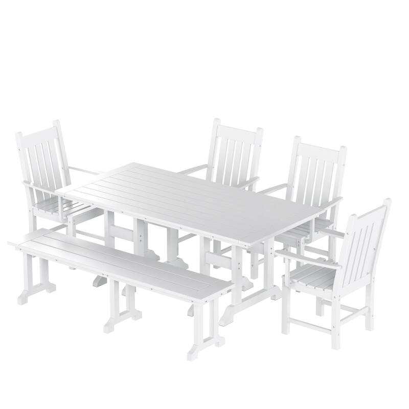 Laguna Hdpe All Weather Outdoor Patio Dining Set with Rectangle Table, Arm Chairs and Bench (6-Piece Set)