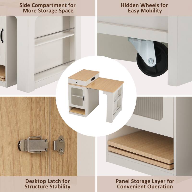 Modern 59.5" Extendable Kitchen Island - Double-sided Storage with 2 Drawers and Power Outlet