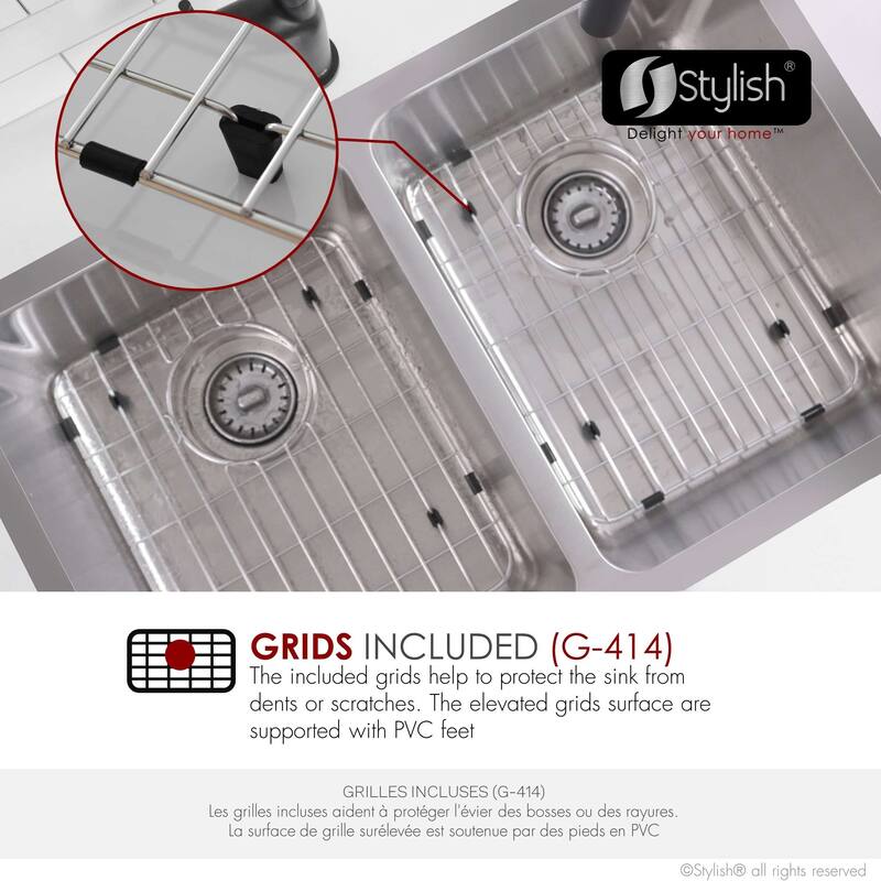 STYLISH 29 inch L x 18 inches W Double Bowl Undermount and Drop-in Stainless Steel Kitchen Sink - 29" x 18" x 8"