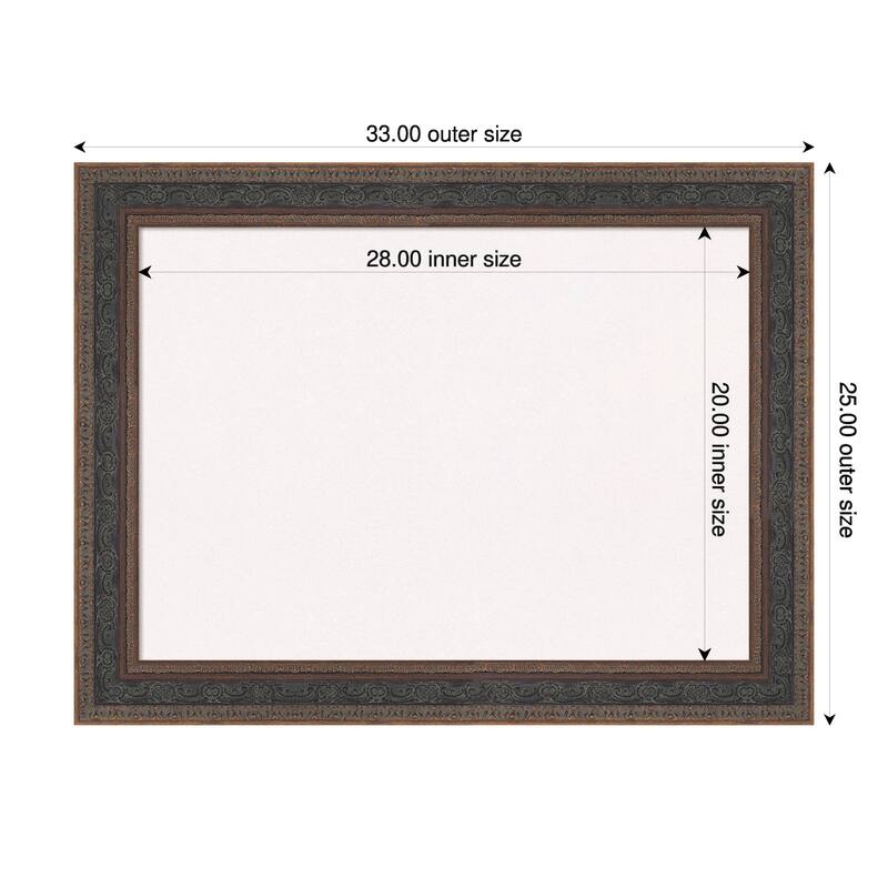 Attic Aged Bronze Wood Framed Cork Board - Bulletin Board, Organization Board, Pin Board - White - 33 x 25 in