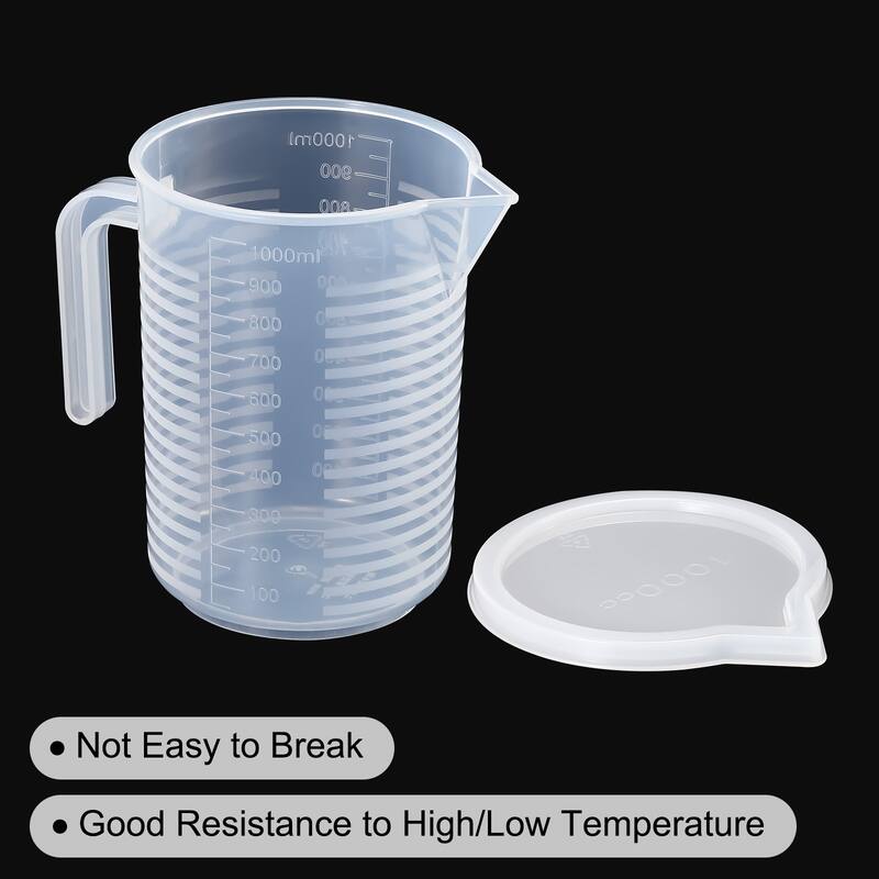 Graduated Beaker, 2 Pack 1000ml PP Plastic Cup Double Sided Graduations - Transparent