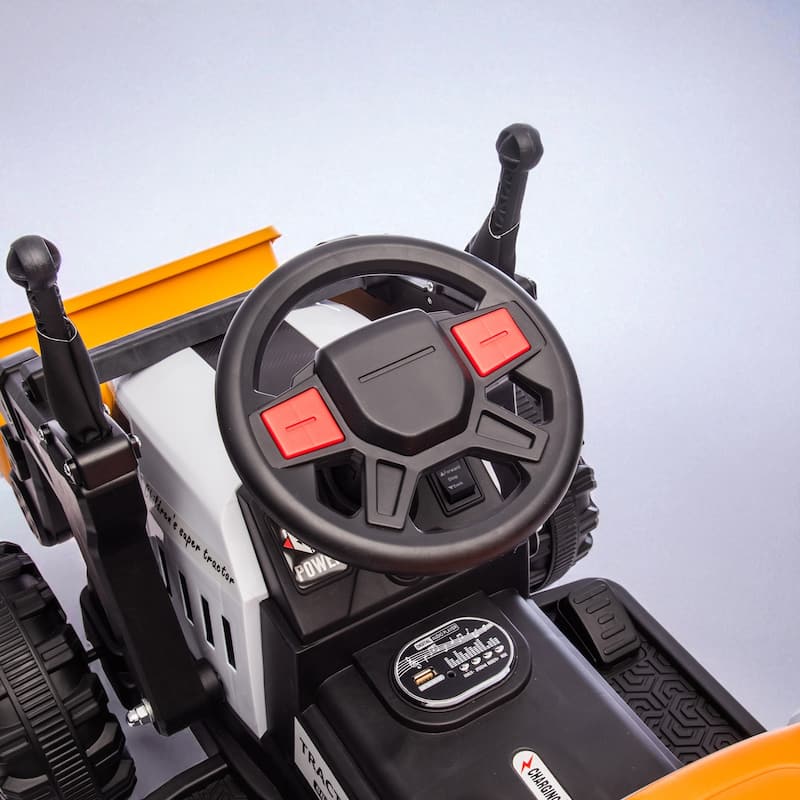 24V Kids Ride-On Tractor with 4-in-1 Construction Attachments, Parent Remote, 3-Speed, LED Lights, Music