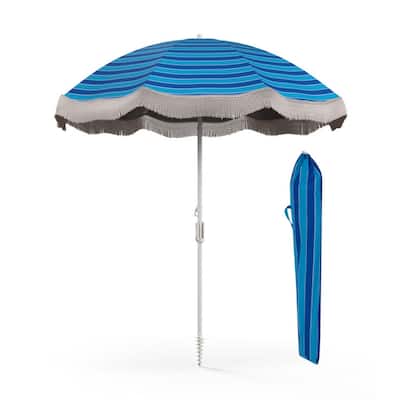 Vintage Tassel Outdoor Umbrella with Fringe Garden Beach Umbrella Tilt Aluminum Pole Sun Protection Waterproof Canopy