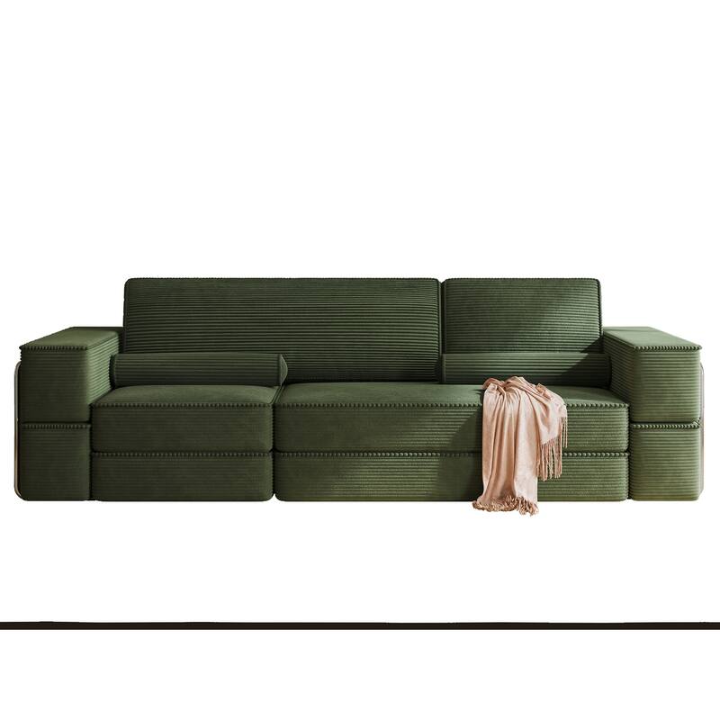 103.5" Convertible Cloud Sectional Couch, Comfy Corduroy Sectional Sofa with Deep Seat & High Pillows - Green