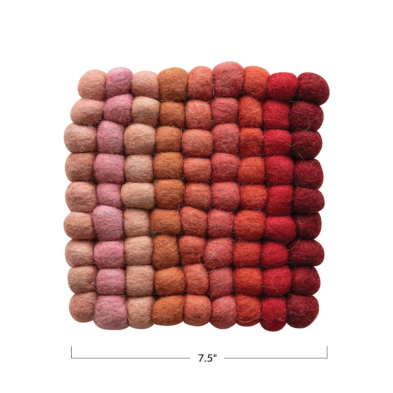 Handmade Wool Felt Ball Square Trivet - 7.5"L x 7.5"W x 1.0"H - 7.5"L x 7.5"W x 1.0"H