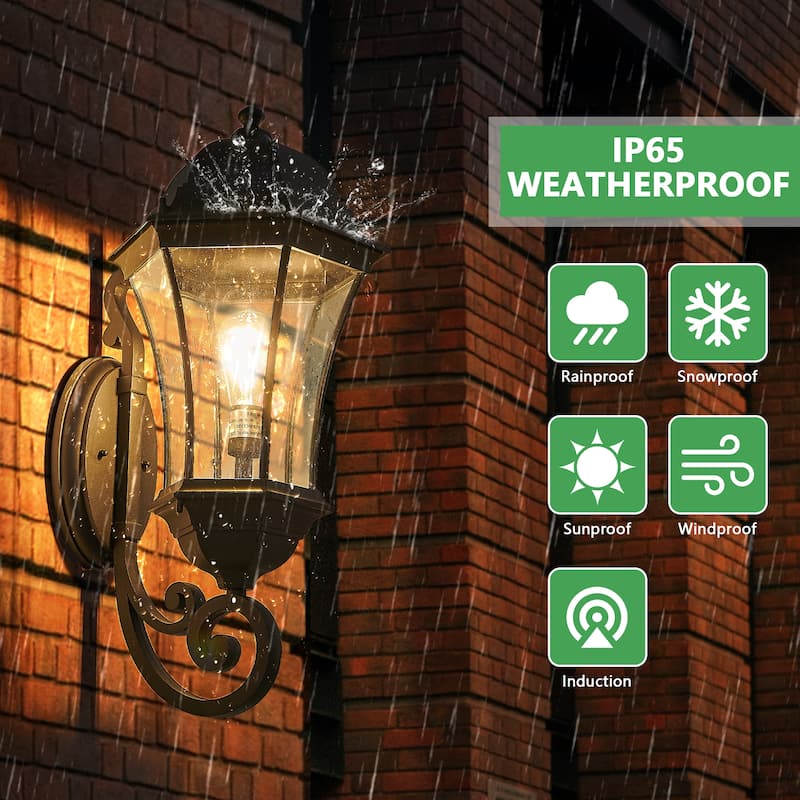 Outdoor Weatherproof Wall Lantern with Sensor,Bubble Glass (No Bulb)