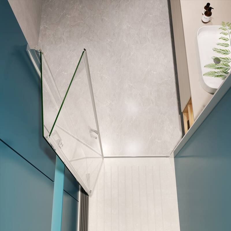 Pivot shower door, open outside, with 1/4" tempered glass finish