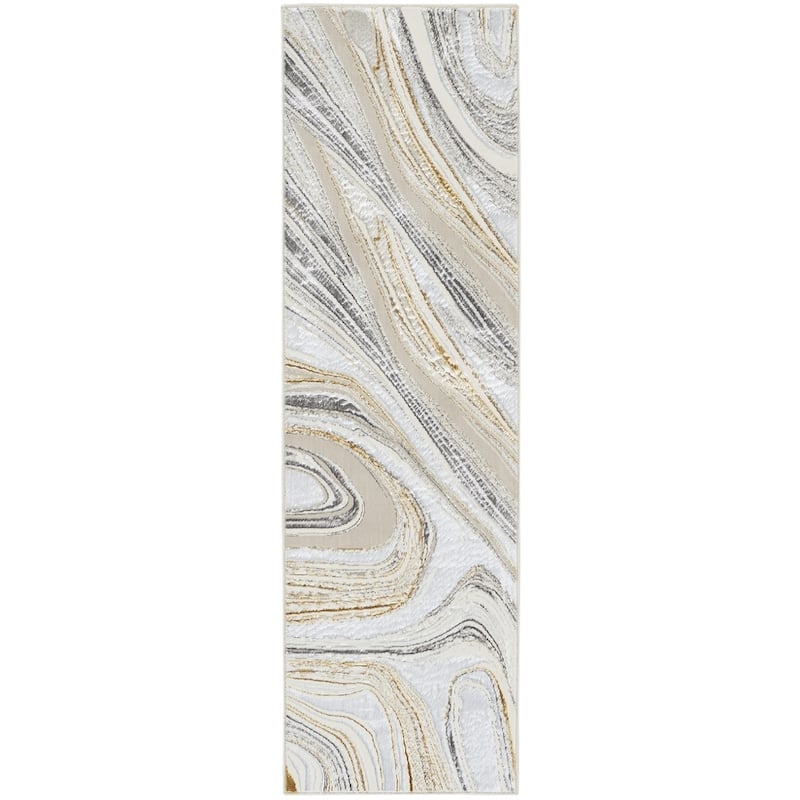 Duze Power Loomed Abstract Modern Non Skid Stain Resistant Area Rug By HomeRoots - 90' X '27' X '0.39